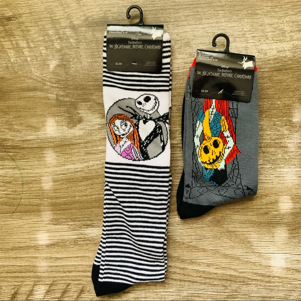 Lot of 2 Disney NIGHTMARE BEFORE CHRISTMAS Jack Sally SOCKS
